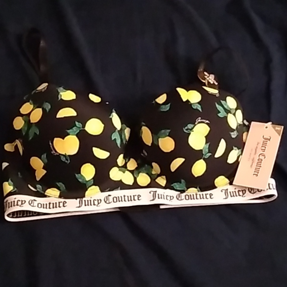 Bra, lemon pattern, black, new, pushup bra